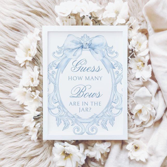 Invitación Blue  Toile How Many Bows Baby Boy Shower (Subido por el creador)