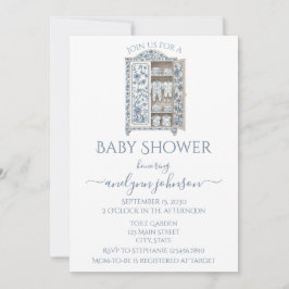 Invitación Blue Toile Layette Baby Shower