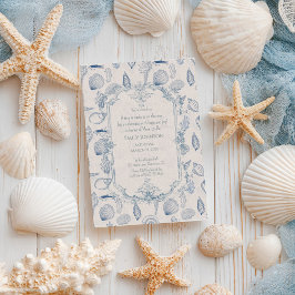 Invitación Blue toile Ocean Baby Shower Invitation