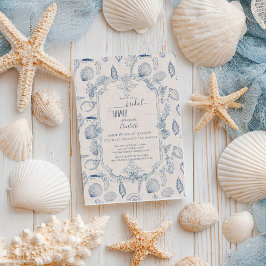 Invitación Blue toile Ocean Bridal Shower Invitation