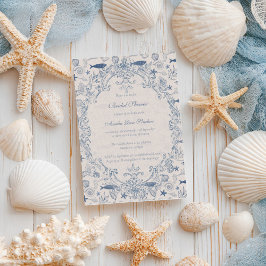 Invitación Blue toile Ocean Bridal Shower Invitation