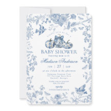 Blue Toile Pumpkin Fall Floral Francesa Baby Showe