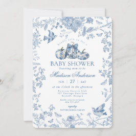 Invitación Blue Toile Pumpkin Fall Floral Francesa Baby Showe