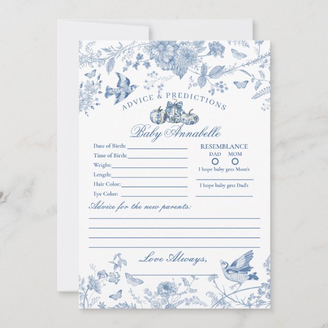 Invitación Blue Toile Pumpkin French Fal Advice for Baby Card (Anverso)