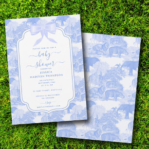 Invitación Blue Toile Safari Animals Chinoiserie Baby Shower
