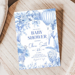 Invitación Blue Toile Safari Baby Shower