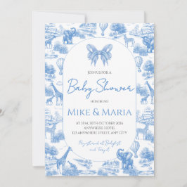 Invitación Blue Toile Safari Baby Shower Invitation