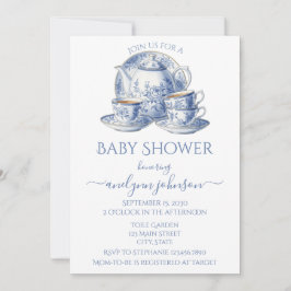 Invitación Blue Toile Tea Service Boy Baby Shower