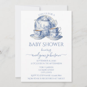 Invitación Blue Toile Tea Service Boy Baby Shower