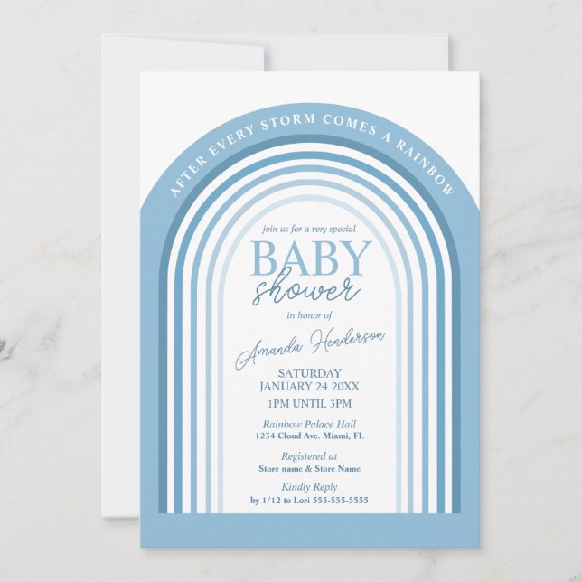 Invitación Blue Tone Boy Rainbow Baby Baby Shower (Anverso)