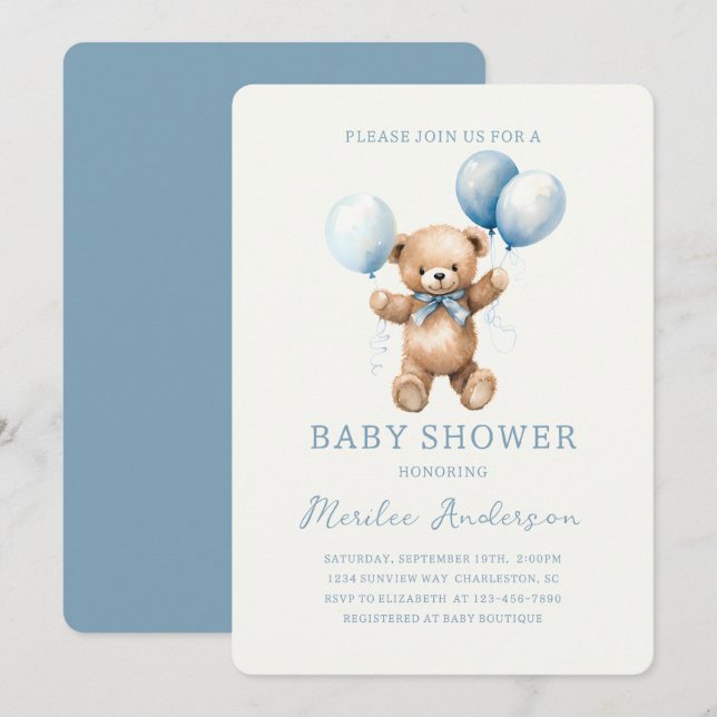 Invitación Blue Toy Bear Baby Boy Baby Shower (Anverso / Reverso)