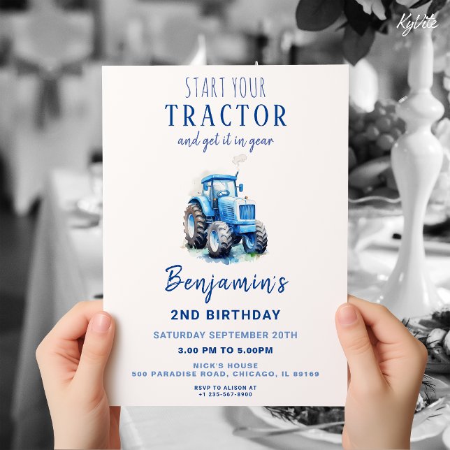 Invitación Blue Tractor Cumpleaños Invite a iniciar tu tracto (Subido por el creador)