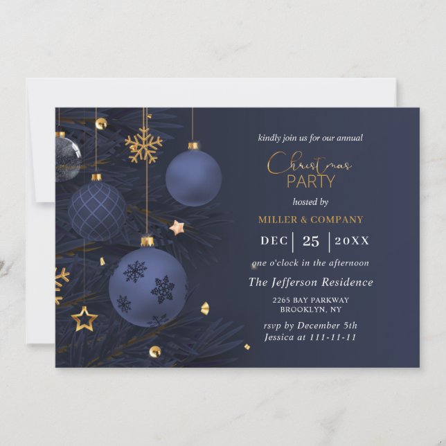 Invitación Blue Traditional Merry Christmas Holiday Party (Anverso)