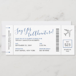 Invitación Blue Travel Them Bridal Shower Boarding Pass