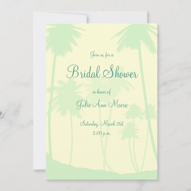 Invitación Blue Tropical Palm Tree Bridal Shower (Anverso)