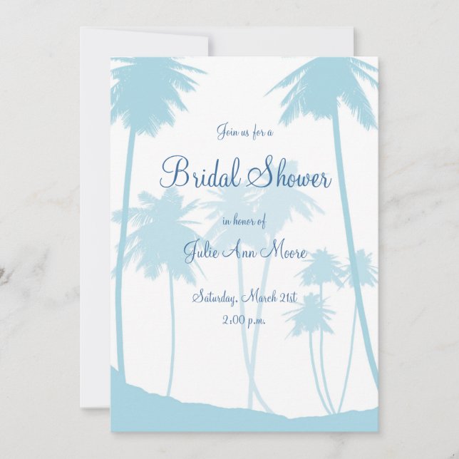 Invitación Blue Tropical Palm Tree Bridal Shower (Anverso)