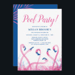 Invitación Blue Tropical Pink Flamingo 18.ª Piscina<br><div class="desc">Invitaciones de cumpleaños modernas, azules y rosas que puedes personalizar para tu fiesta de piscina. Este divertido diseño cuenta con una bandada de flamencos rosados salvajes con acuarelas rosas y azules reales. ¿Celebrando los dulces 16, una edad diferente, o tirando un fiesta de piscina "sólo porque"? Estas invitaciones de 18...</div>