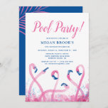 Invitación Blue Tropical Pink Flamingo 18th Pool Cumpleaños<br><div class="desc">Invitaciones de cumpleaños modernas, azules y rosas que puedes personalizar para tu fiesta de piscina. Este divertido diseño cuenta con una bandada de flamencos rosados salvajes con acuarelas rosas y azules reales. ¿Celebrando los dulces 16, una edad diferente, o tirando un fiesta de piscina "sólo porque"? Estas invitaciones de 18...</div>