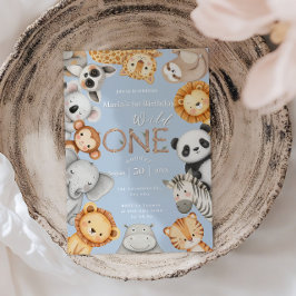 Invitación Blue Tropical Wild One Jungle Safari Animales