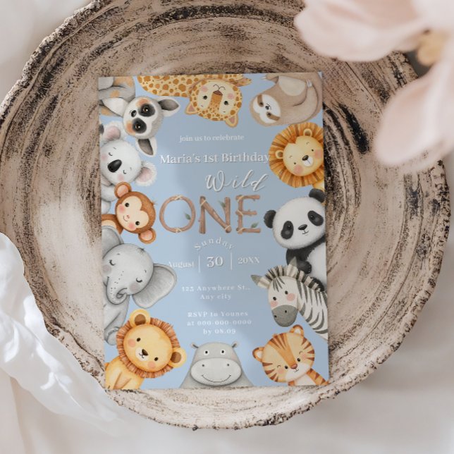 Invitación Blue Tropical Wild One Jungle Safari Animales (Subido por el creador)