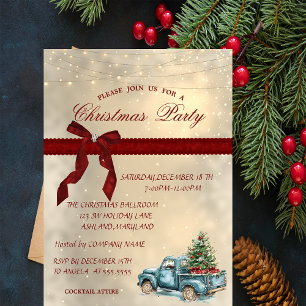 Invitación Blue Truck Bow, Fiesta de Navidades corporativos