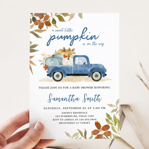 Invitación Blue Truck Fall Pumpkin Baby Shower