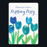 Invitación Blue Tulip Watercolor Flowers 90th Birthday Party<br><div class="desc">Una invitación a la fiesta de cumpleaños número 90,  decorada con un jardín de tulipanes floridos pintados a mano en varios tonos de color azul y hojas verdes de primavera. Una invitación floral de bonito que usted puede personalizar para satisfacer sus necesidades.</div>