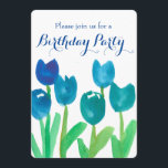 Invitación Blue Tulip Watercolor Flowers 90th Birthday Party<br><div class="desc">Una invitación a la fiesta de cumpleaños número 90,  decorada con un jardín de tulipanes floridos pintados a mano en varios tonos de color azul y hojas verdes de primavera. Una invitación floral de bonito que usted puede personalizar para satisfacer sus necesidades.</div>
