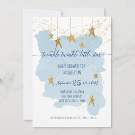 Invitación Blue Twinkle Little Star Gold Boy Baby Shower