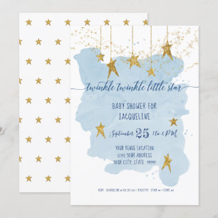 Invitación Blue Twinkle Little Star Gold Boy Baby Shower