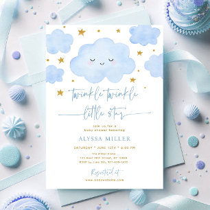 Invitación Blue Twinkle Star Cloud Baby Shower