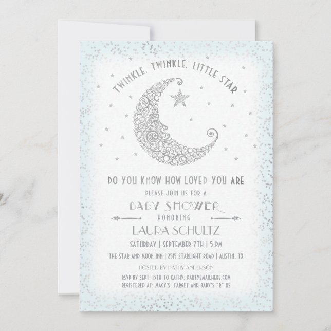 Invitación Blue Twinkle Twinkle Little Star Baby Shower (Anverso)