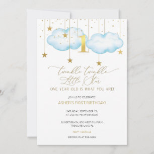 Invitación Blue Twinkle Twinkle Little Star First Birday