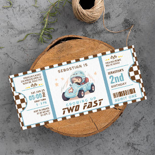 Invitación Blue Two Fast Race Car Ticket Pass Second Birday
