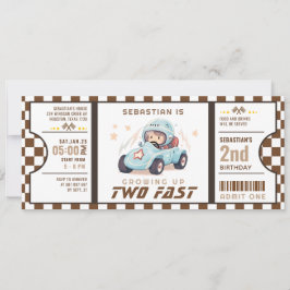 Invitación Blue Two Fast Race Car Ticket Pass Second Birday