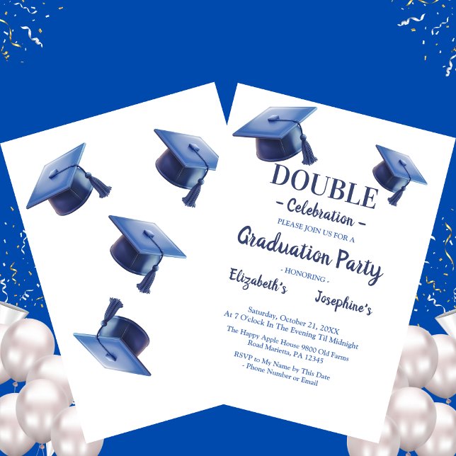 Invitación Blue Two Graduates capitaliza la fiesta de doble g (Subido por el creador)