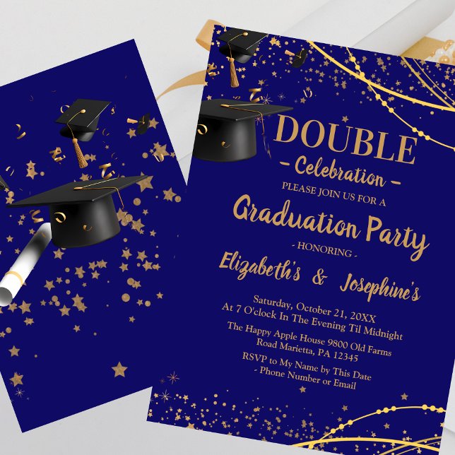 Invitación Blue Two Graduates Doble Graduación Party 2025 (Subido por el creador)