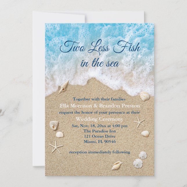 Invitación Blue Two less Fish in Sea Wedding Invitation (Anverso)