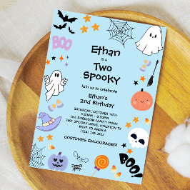 Invitación Blue Two Spooky Cute Ghost Halloween 2º cumpleaños