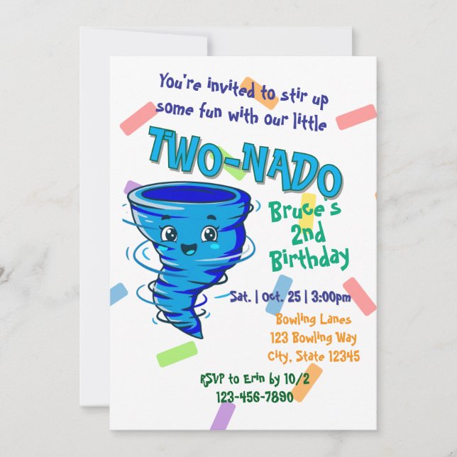 Invitación Blue TwoNado, 2nd birthday invitation (Anverso)