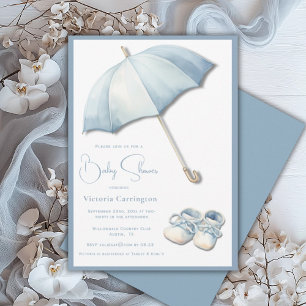 Invitación Blue Umbrella Baby Shoes Baby Shower