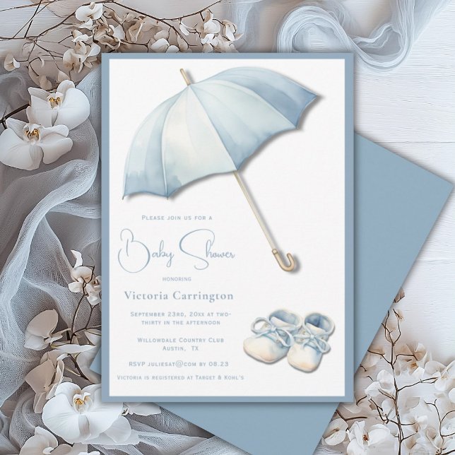 Invitación Blue Umbrella Baby Shoes Baby Shower (Subido por el creador)