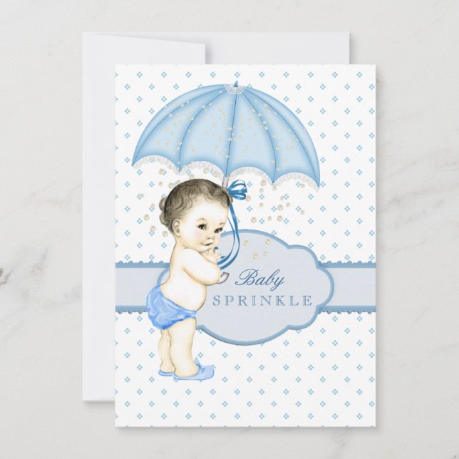 Invitación Blue Umbrella Boy Sprinkle Baby Shower (Anverso)