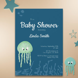 Invitación Blue Under Sea Jellyfish Boy Baby Shower
