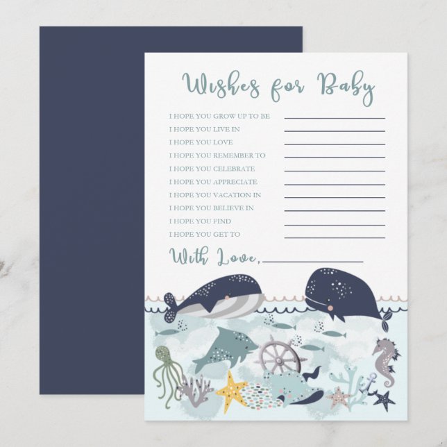 Invitación Blue Under Sea Ocean Baby Shower quiere bebé (Anverso / Reverso)