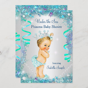 Invitación Blue Under the Sea Princess Baby Shower Blonde