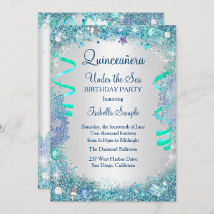 Invitación Blue Under the Sea Quinceanera Fiesta de cumpleaño