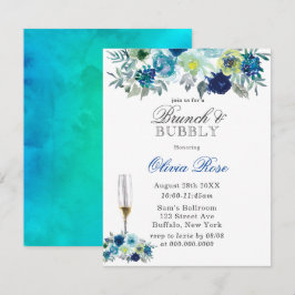 Invitación Blue Verde azulada Peony Brunch & Bubbly Invitacio