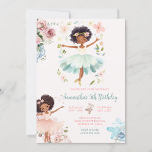 Invitación Blue Verde azulado Ballerina Chica de piel oscura 