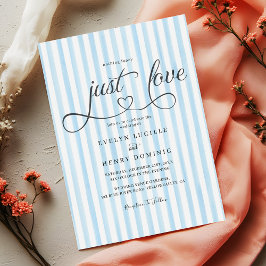 Invitación Blue vertical stripes Modern Script Heart Wedding